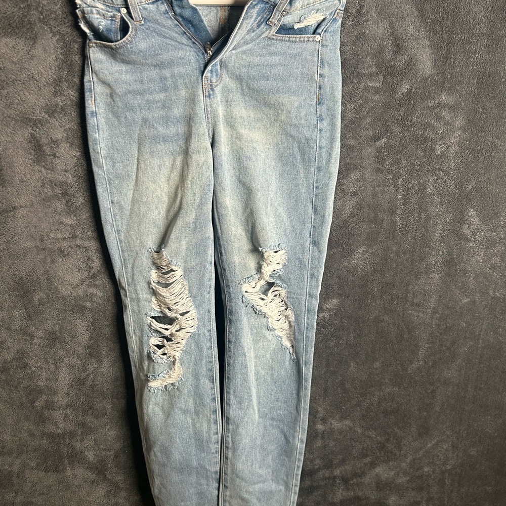 RSQ Blue Straight Leg Jeans with Distressed Details
